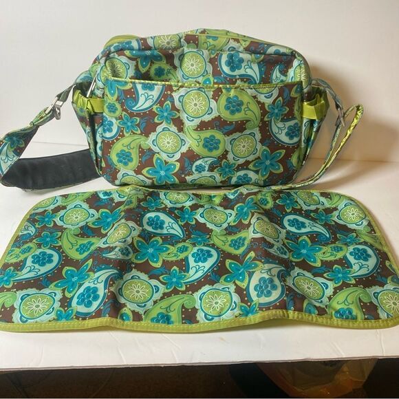 Ju Ju Be Diaper Bag Green Blue Brown Paisley Floral Design - Picture 3 of 15